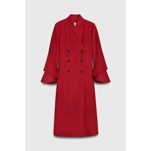 The Fold London Halton Coat Garnet Red Mohair Wool Bell Sleeve Double Breasted
